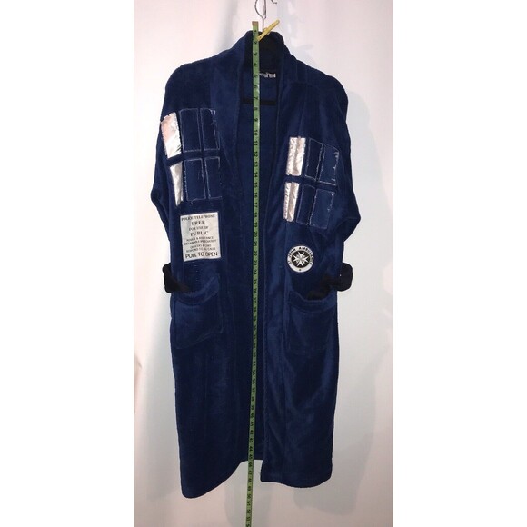 Doctor Who Tardis Bath Robe Blue Size Small BBC *flaws Read* Belt‎ Tie Replaced - Picture 12 of 14